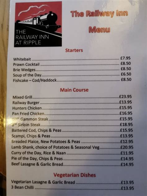 Menu At The Railway Inn Ripple Pub And Bar Tewkesbury