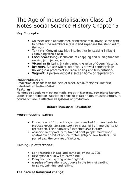 The Age Of Industrialisation Class 10 Notes Social Science History