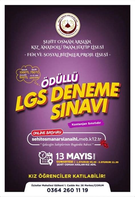 ÖdÜllÜ Lgs Deneme Sinavi 8 Sinif Şehit Osman Arslan Kız Anadolu