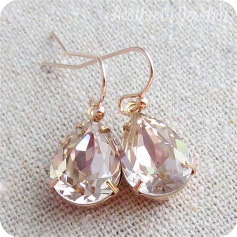 Swarovski Crystal Blush Pink Cushion Cut Rose Gold Dangling Etsy