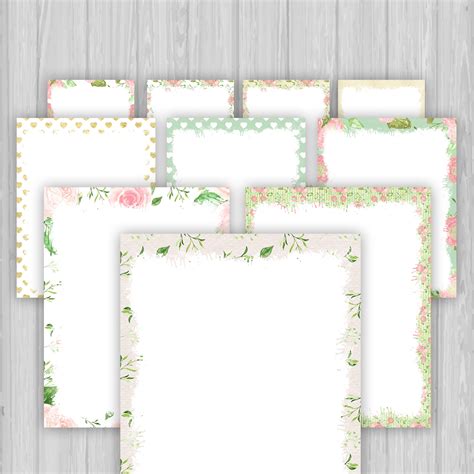 Floral Border Printable Paper Set 2 - Ashley Yeo