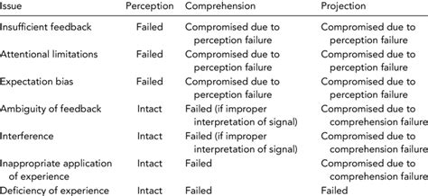 Breakdowns In Perception Comprehension And Projection Based On