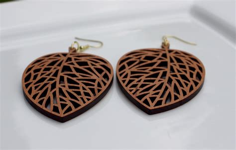 Wooden Large Leaf Earrings Etsy