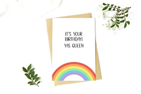 Gay Birthday Card Yas Queen Birthday Card Happy Birthday Rainbow Card Gay Pride Pride Card Funny