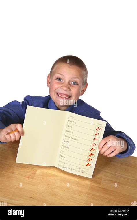 Boy With Good Report Card Stock Photo Alamy