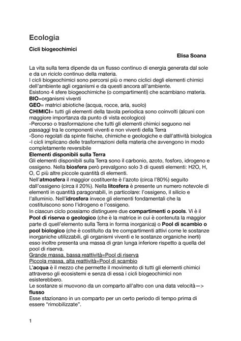 Ecologia Cicli Biogeochimici Ecologia Cicli Biogeochimici Elisa