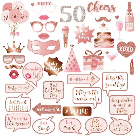 Buy 50th Birthday Party Photo Booth Props And Signs Rose Gold 50