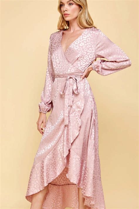 Pink Satin Leopard Wrap Maxi Dress Shopperboard