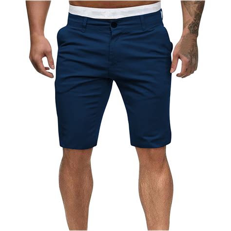 Vsssj Mens Shorts Slim Fit Solid Color Mid Waist Straight Zipper Button Knee Length Short Pants