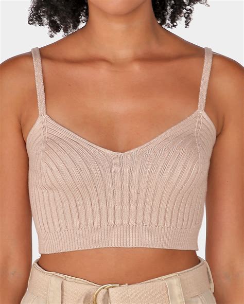 Riachuelo Top Cropped Feminina Al A Fina Decote V Tricot Bege Pool By