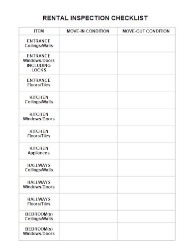 FREE 10 Rental Inspection Checklist Samples Property House Safety