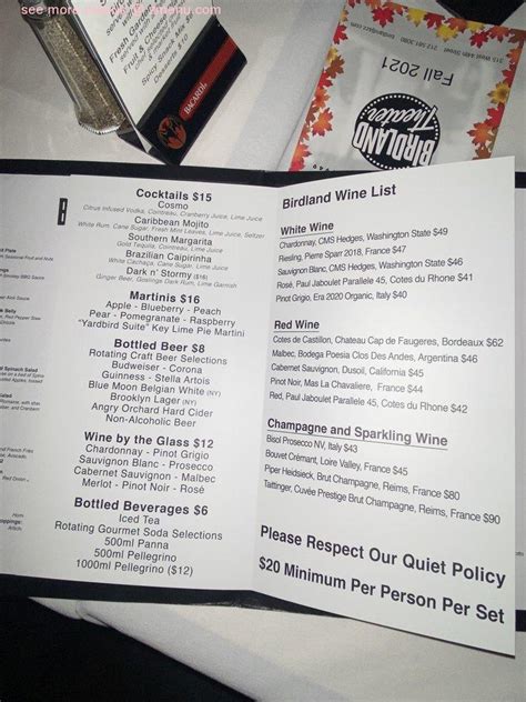 Online Menu Of Birdland Restaurant New York New York 10036 Zmenu