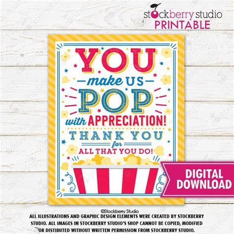 Popcorn Thank You Sign Printable Teacher Appreciation Etsy