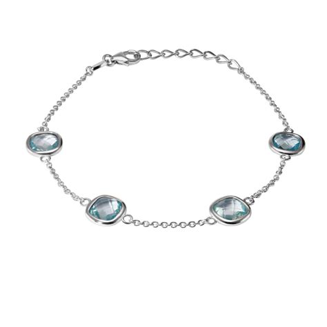 Bracelet Argent Rhodi Topaze Bleue Trait E Coussin Ref