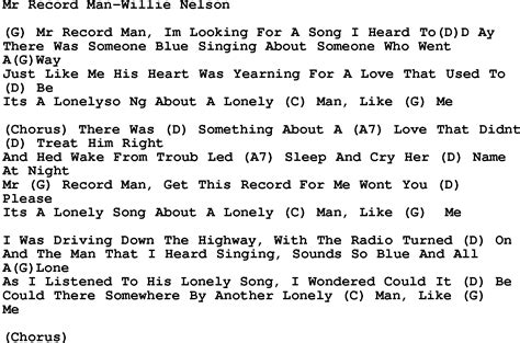 Country Musicmr Record Man Willie Nelson Lyrics And Chords