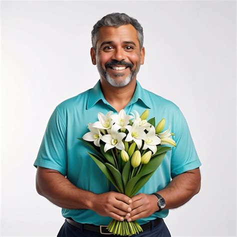 Premium Photo A Man Holding A Bouquet Of Flowers