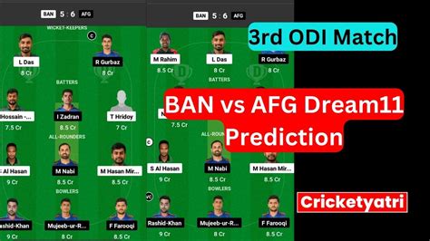 Ban Vs Afg Dream11 Prediction In Hindi Dream11 Team Fantasy Cricket Pitch Report 3rd Odi