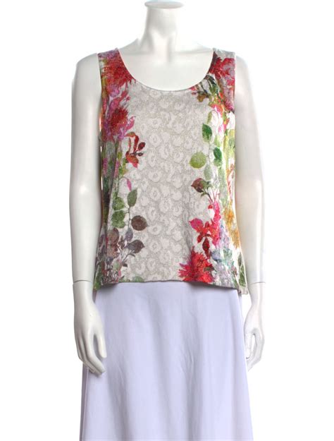 St John Floral Print Scoop Neck Top Neutrals Tops Clothing