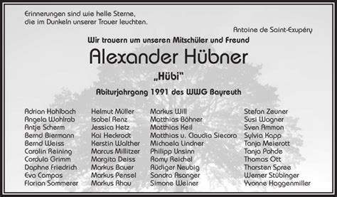 Traueranzeigen von Alexander Hübner Nordbayerischer Kurier