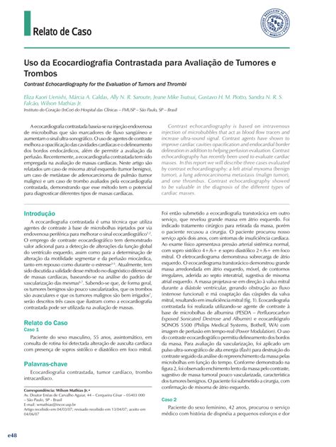 PDF Uso da ecocardiografia contrastada para avaliação de tumores e