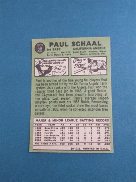 1967 Topps Paul Schaal California Angels 3rd Base Baseball Card Number