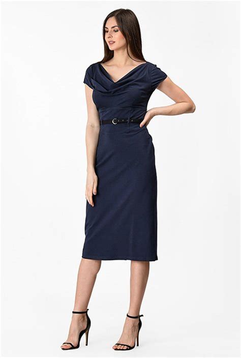 Shop Cowl Neck Cotton Knit Sheath Dress Eshakti