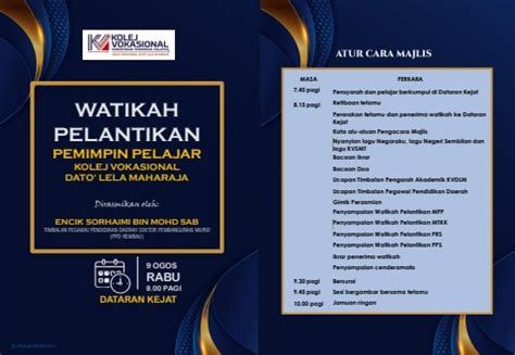 BUKU PROGRAM MAJLIS PENYERAHAN WATIKAH PELANTIKAN PEMIMPIN PELAJAR