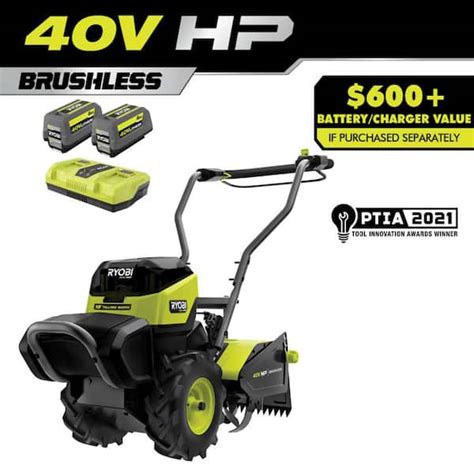 RYOBI 40V HP Brushless 18 In Battery Powered Rear Tine Tiller With 2