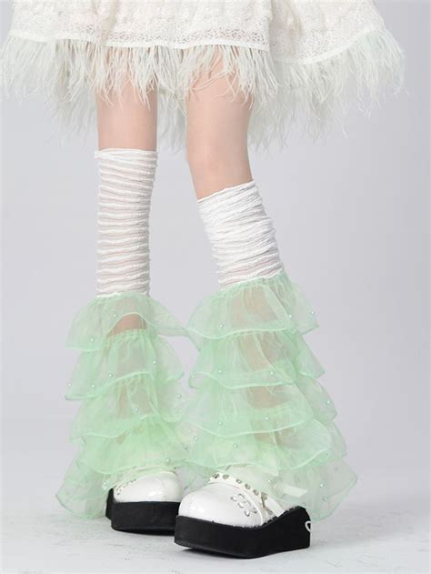 1140 Bead Details Tiered Ruffles Leg Warmers 5 Colors In 2024