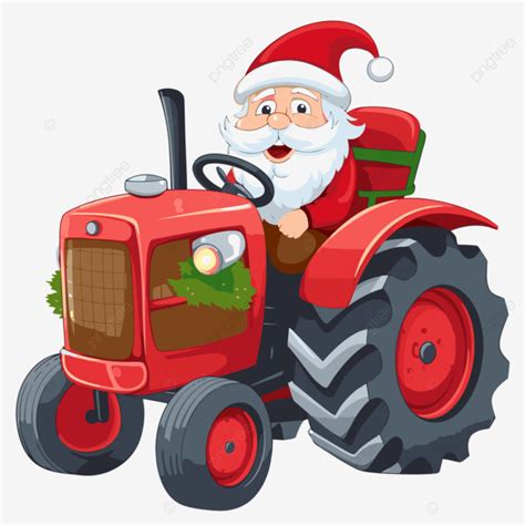 Santa On A Tractor Clipart Cartoon Santa Claus Driving A Red Tractor