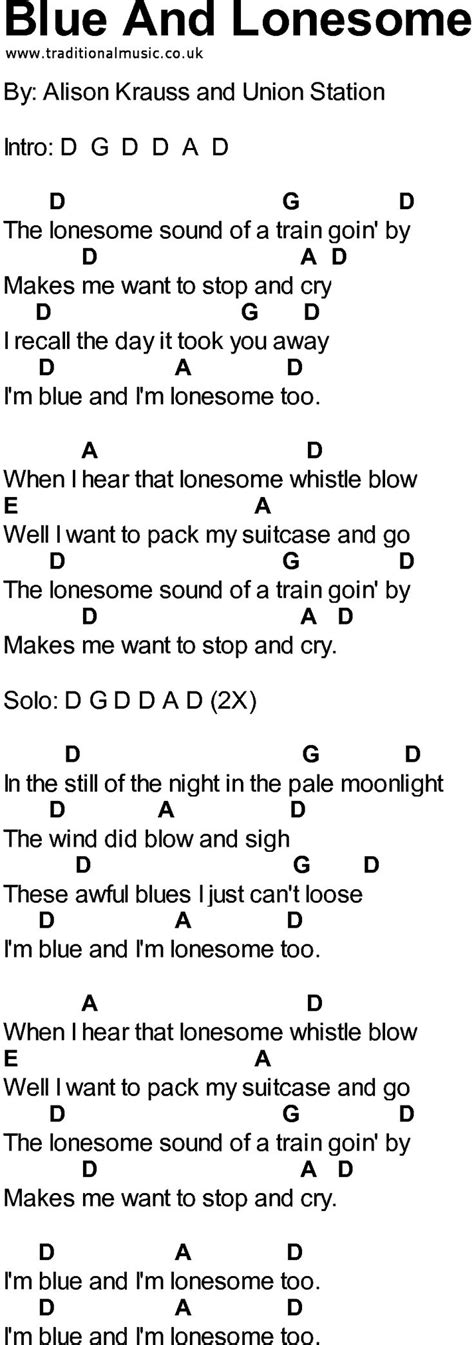 Bluegrass Songs With Chords Blue And Lonesome Lyrics And Chords