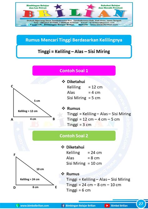 Rumus Cara Mencari Tinggi Segitiga Siku Siku Yang Diketahui Keliling