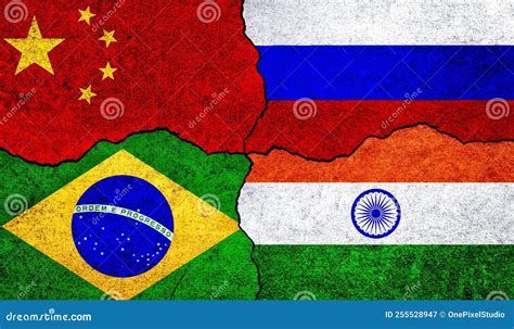 Miembros De Brics Rusia China India Y Banderas Brasil Stock De