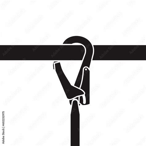 Black Isolated Vector Illustration Of Safety Harness Hooked On The Pipe