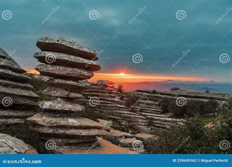 The with the Sunrise Sun, the Most Emblematic Figure of El Torcal De Antequera Stock Photo ...