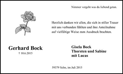 Traueranzeigen Von Gerhard Bock Trauer In NRW De