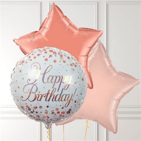 Happy Birthday Rose Gold Fizz Balloon Trio Balloonbx