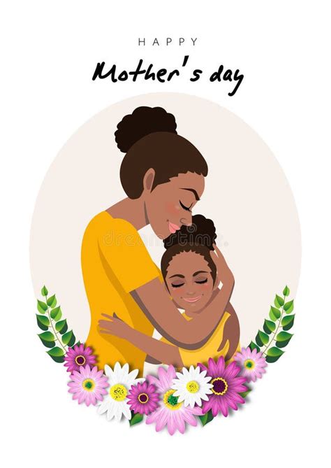 Cartoon Character With African American Mom And Daughter Embrace In