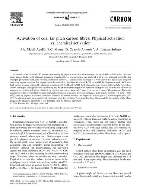 Pdf Activation Of Coal Tar Pitch Carbon Fibres Physical Activation