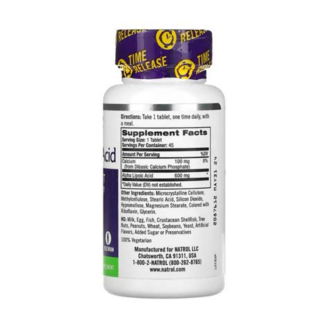 Alpha Lipoic Acid Time Release 600 Mg Natrol 45 Tablets