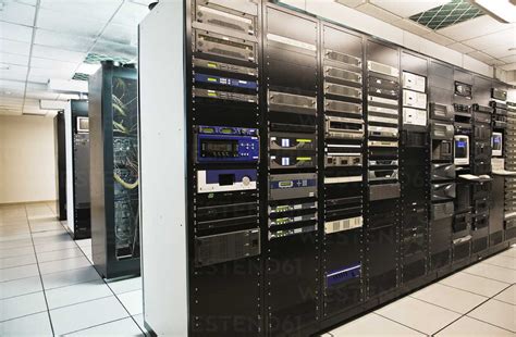 Storage Racks Aligned In A Computer Server Room Stock Photo