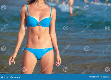 Pretty Woman In Blue Bikini Posing Stock Photo Image Of Fashion