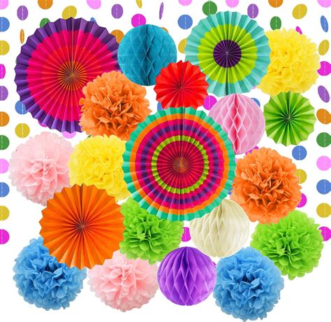 Décoration de fête Fournitures 21 Pièces Multicolore Papier Pompoms