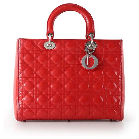 Christian Dior Grand Sac Cabas Lady Dior Cannage En Cuir Verni Rouge