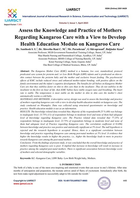 Pdf Assess The Knowledge And Practice Of Mothers Regarding Kangaroo