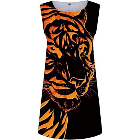 Tiger Dress Women Animal Short Flame Boho Black Office Rock Party