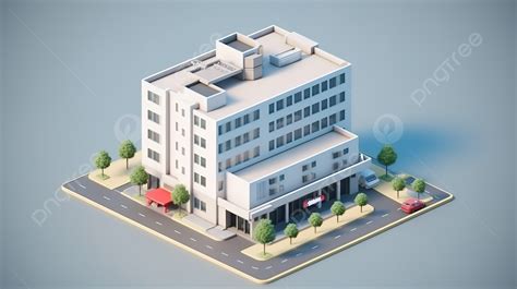 Exterior View Of Isometric City Hotel In 3d Rendering Background