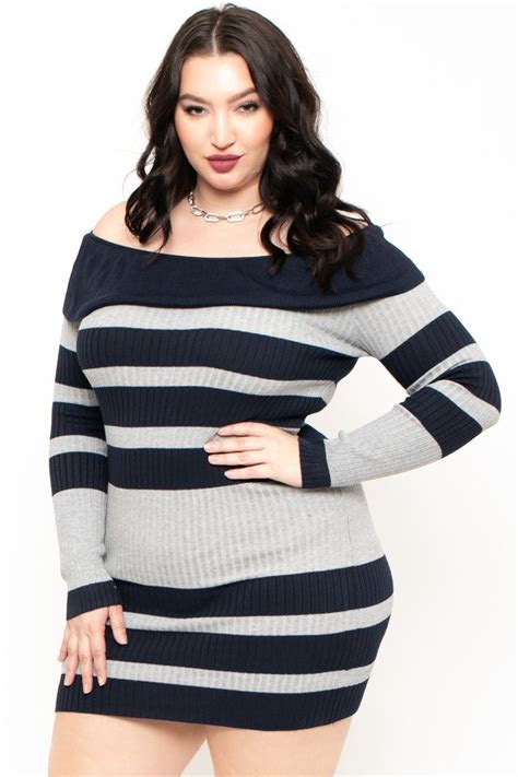 This Plus Size Stretch Ribbed Knit Sweater Dress Features An