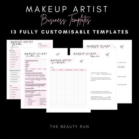 Editable Makeup Artist Forms Client Intake Income Sheet Tracker Kit