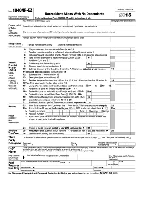 Fillable Form Nr Ez U S Income Tax Return For Certain